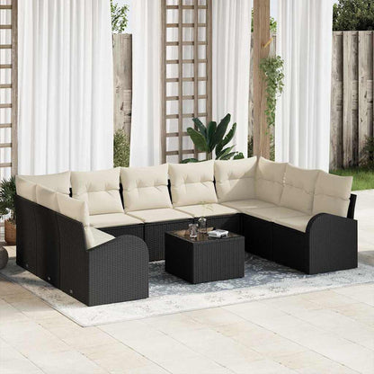 Set Divano da Giardino 10 pcs Nero e bianco polyrattan