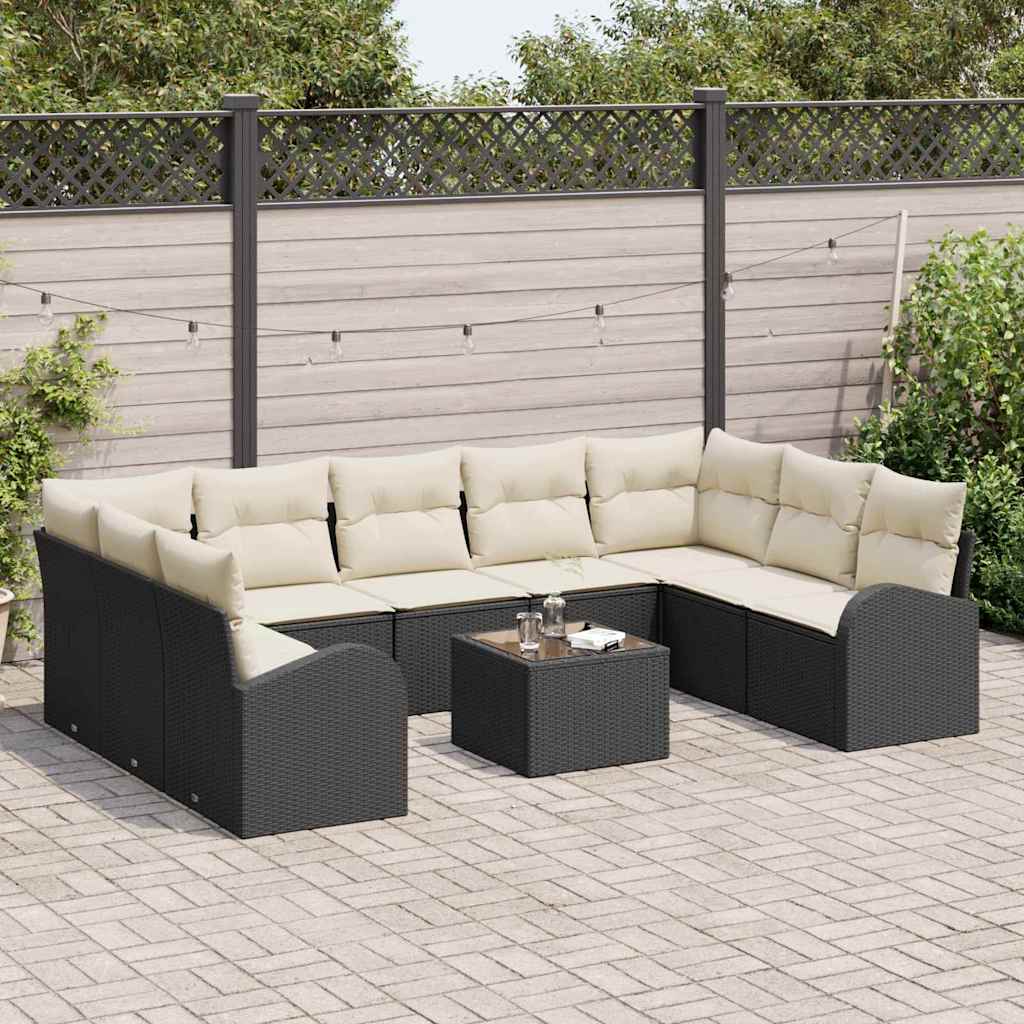 Set Divano da Giardino 10 pcs Nero e bianco polyrattan