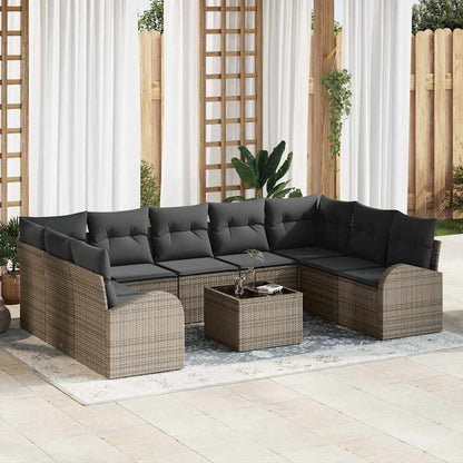 Set Divano da Giardino con cuscino 10 pcs Grigio polyrattan