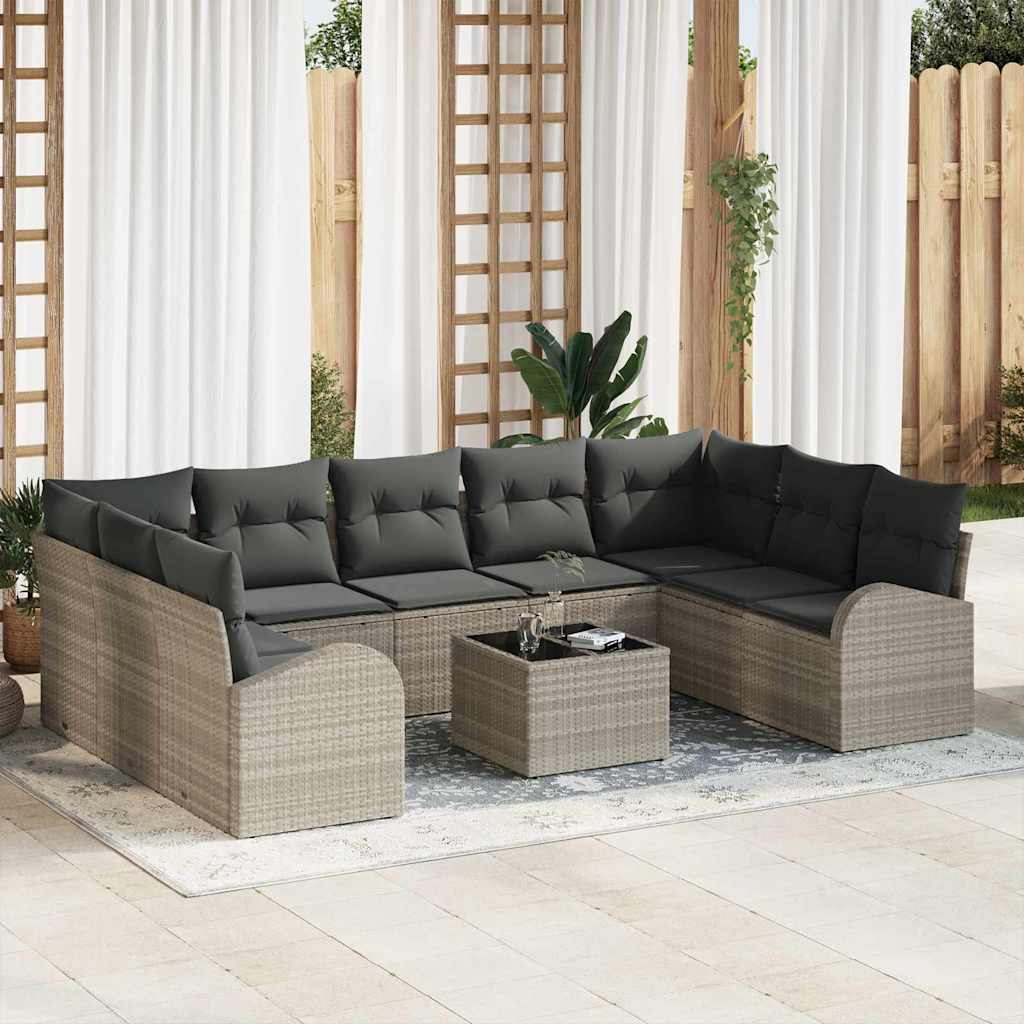 Set Divano da Giardino 10 pcs Grigio chiaro polyrattan