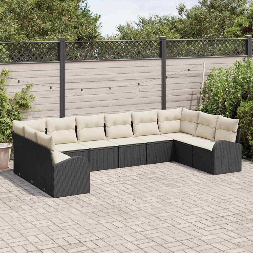 Set Divano da Giardino 10 pcs Nero e bianco polyrattan