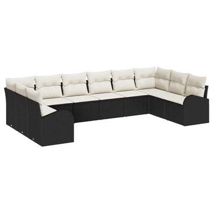 Set Divano da Giardino 10 pcs Nero e bianco polyrattan