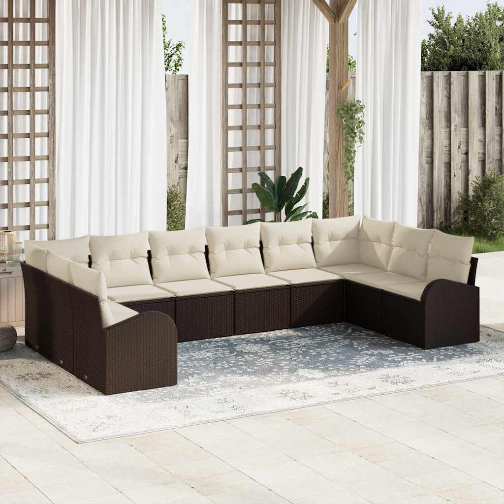 Set Divano da Giardino 10 pcs Marrone e bianco polyrattan