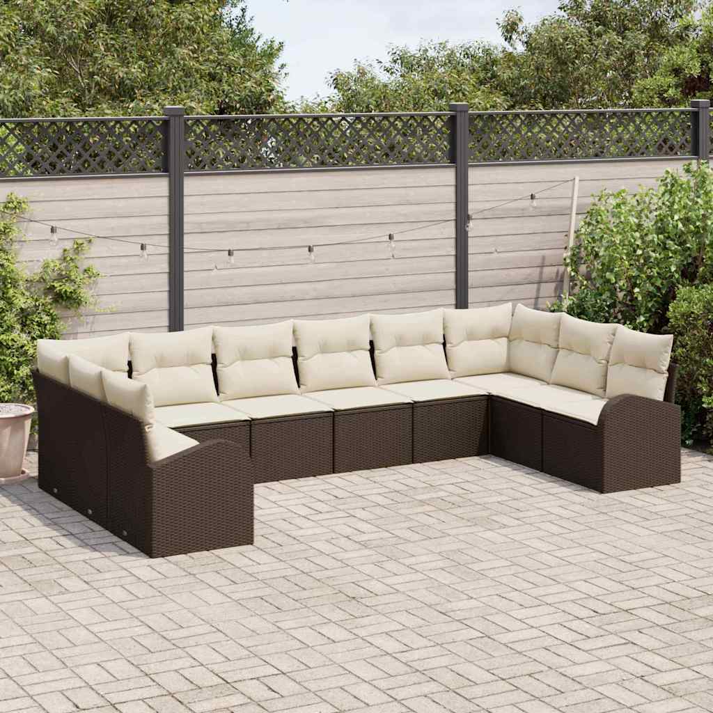 Set Divano da Giardino 10 pcs Marrone e bianco polyrattan