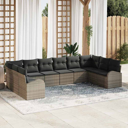 Set Divano da Giardino con cuscino 10 pcs Grigio polyrattan
