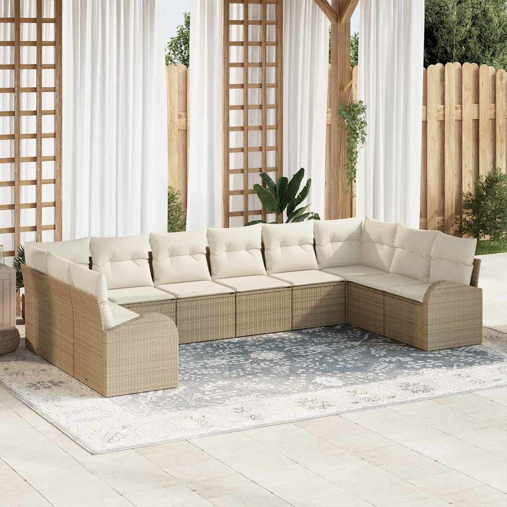 Set Divano da Giardino 10 pcs Beige e bianco polyrattan