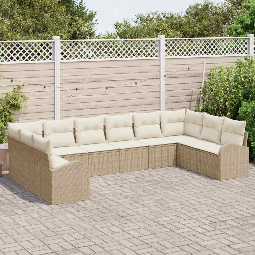Set Divano da Giardino 10 pcs Beige e bianco polyrattan