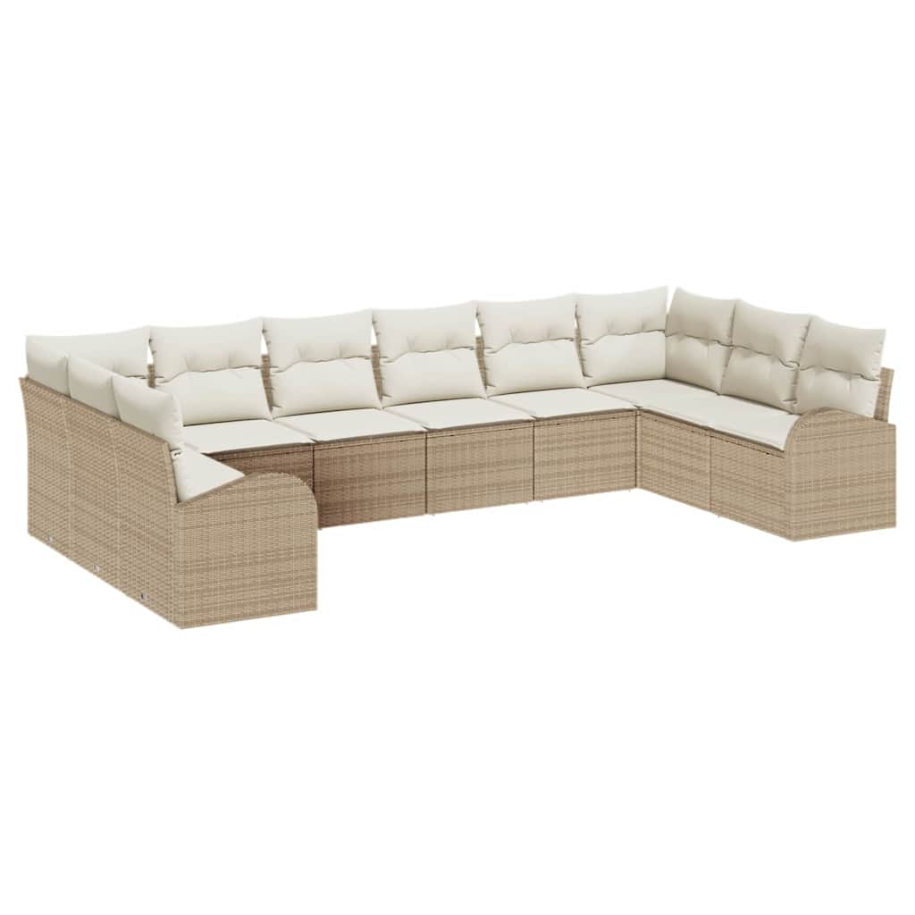 Set Divano da Giardino 10 pcs Beige e bianco polyrattan