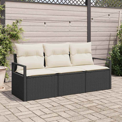 Set Divano da Giardino 3 pcs Nero e Bianco polyrattan