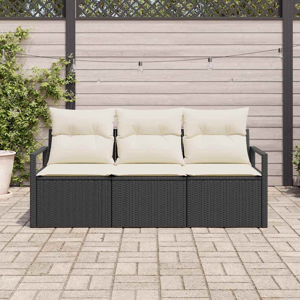 Set Divano da Giardino 3 pcs Nero e Bianco polyrattan