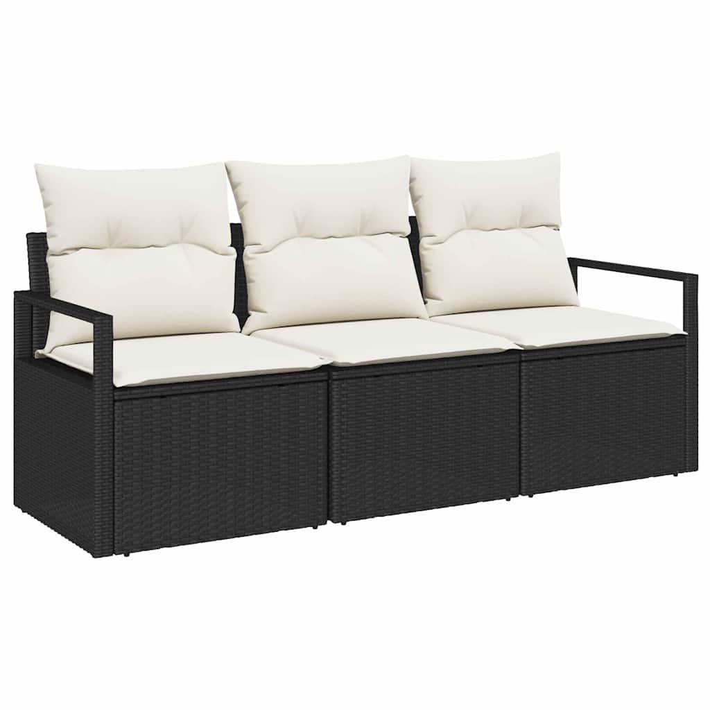 Set Divano da Giardino 3 pcs Nero e Bianco polyrattan