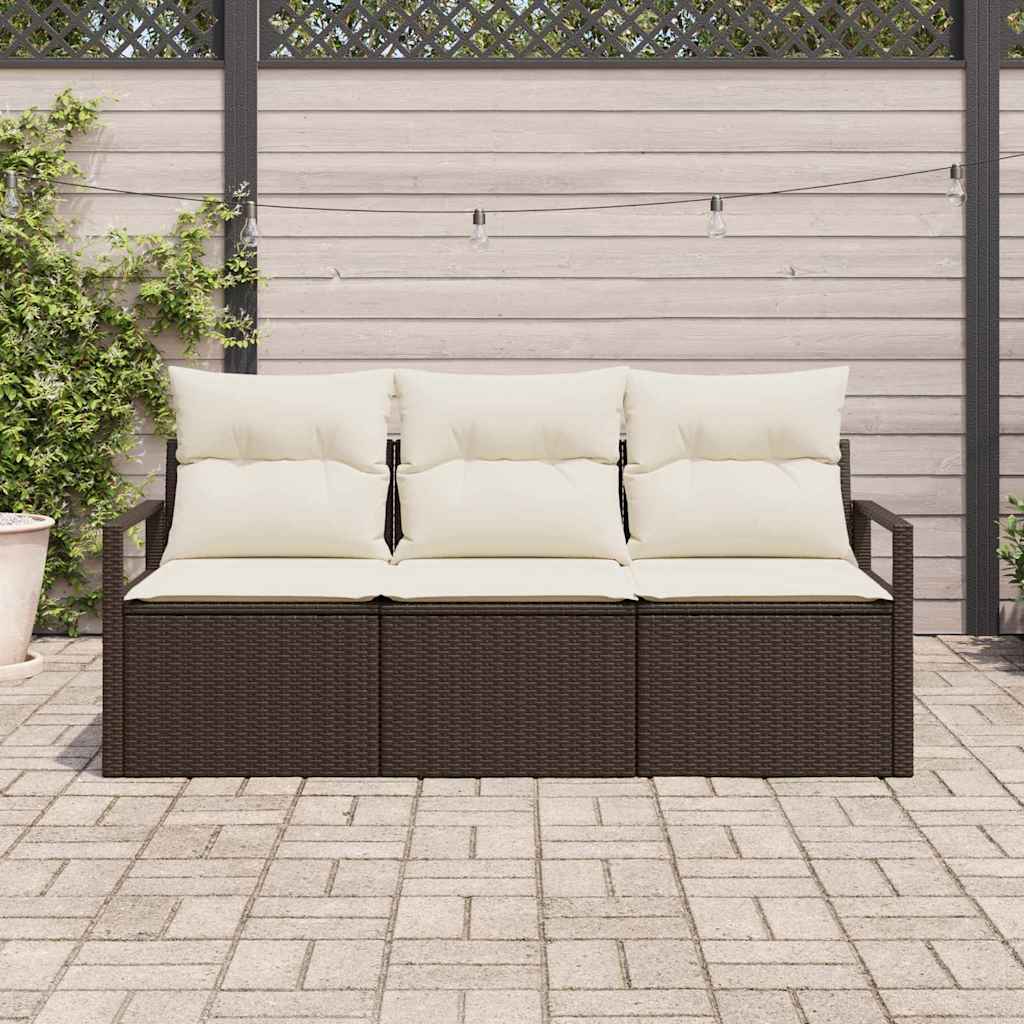 Set Divano da Giardino 3 pcs Marrone e bianco polyrattan