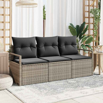 Set Divano da Giardino con cuscino 3 pcs Grigio polyrattan