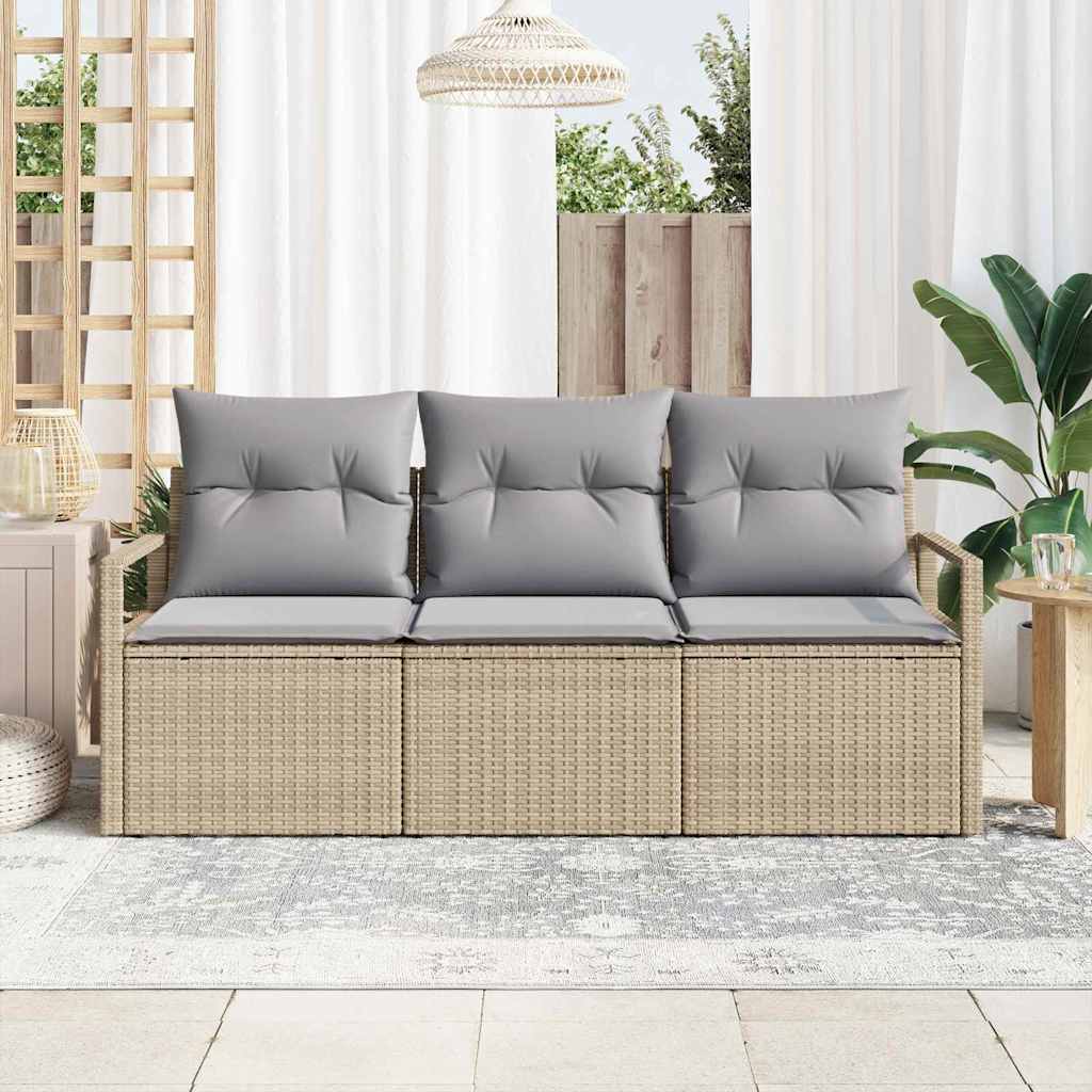Set Divano da Giardino 3 pcs Beige e Grigio Chiaro polyrattan