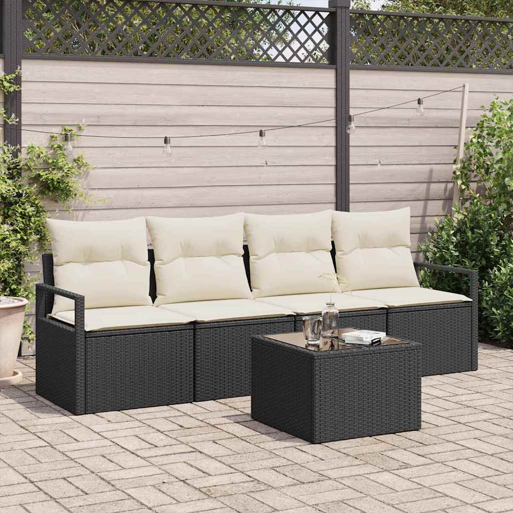Set di divani con cuscino 5 pcs Nero e Crema polyrattan