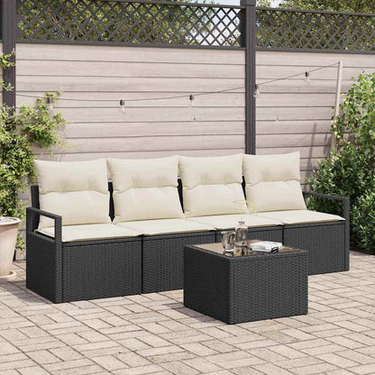 Set di divani con cuscino 5 pcs Nero e Crema polyrattan