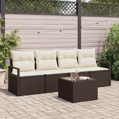 Set di divani con cuscino 5 pcs Marrone e Crema polyrattan