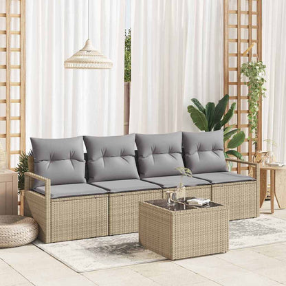 Set di divani con cuscino 5 pcs Beige e grigio polyrattan