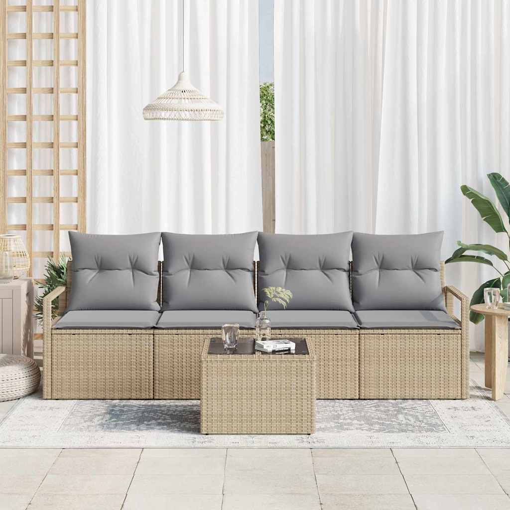 Set di divani con cuscino 5 pcs Beige e grigio polyrattan