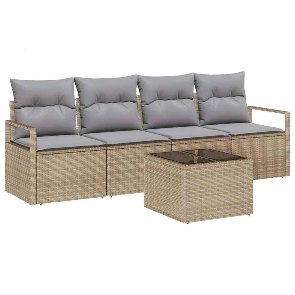 Set di divani con cuscino 5 pcs Beige e grigio polyrattan