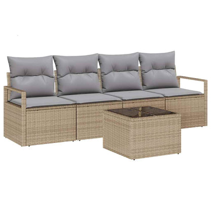 Set di divani con cuscino 5 pcs Beige e grigio polyrattan