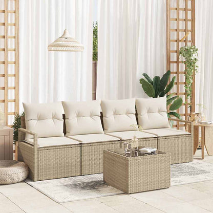 Set di divani con cuscino 5 pcs Beige e Crema polyrattan