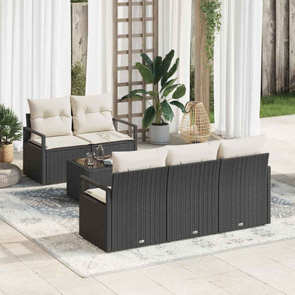 Set Divano da Giardino 6 pcs Nero e Crema polyrattan