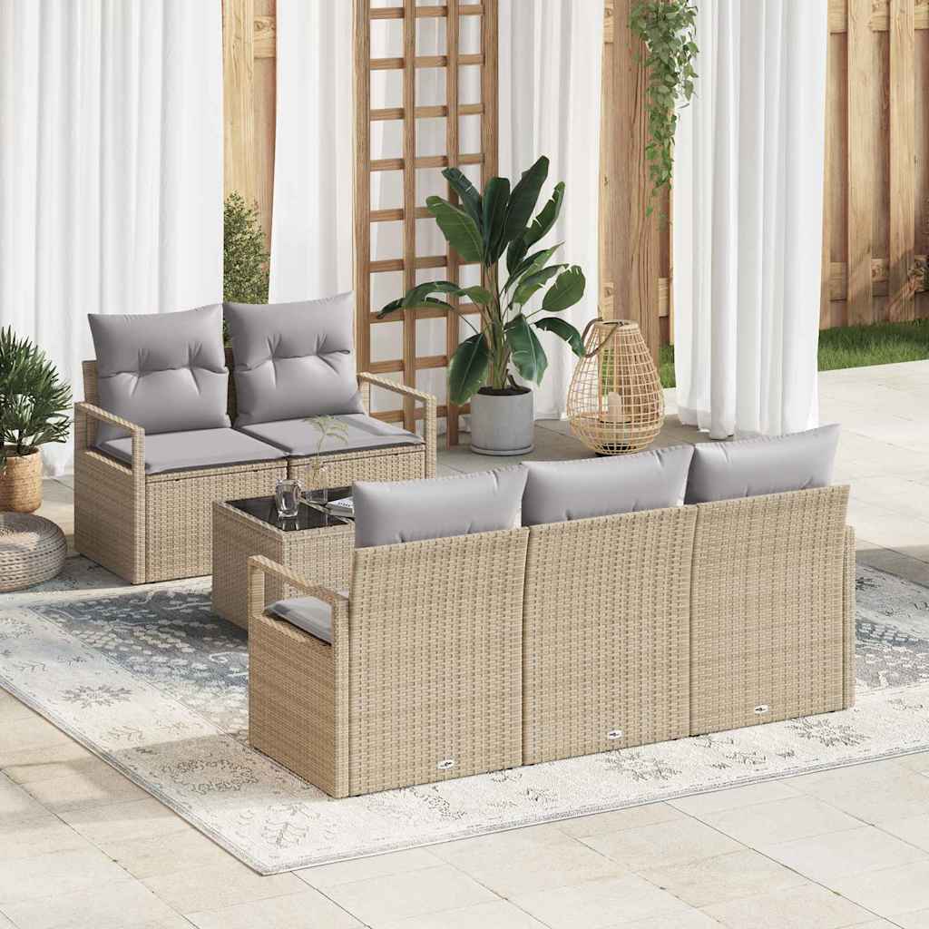 Set Divano da Giardino 6 pcs Beige e grigio polyrattan
