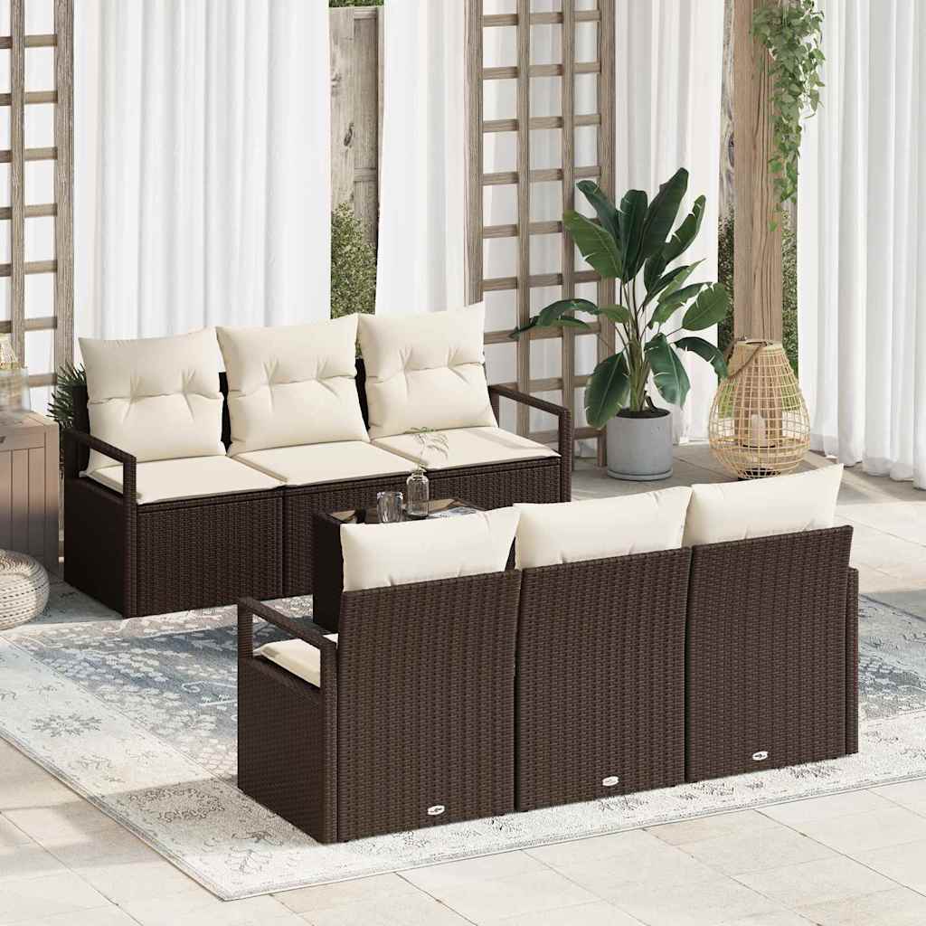 Set Divano da Giardino 7 pcs Marrone e Crema polyrattan