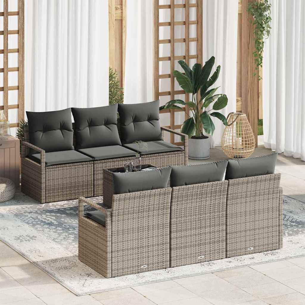 Set Divano da Giardino con cuscino 7 pcs Grigio polyrattan