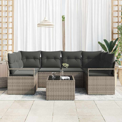 Set Divano da Giardino 7 pcs Grigio Polyrattan, Acciaio e Vetro