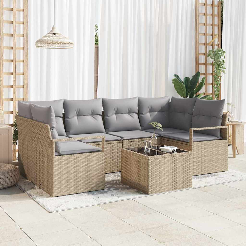 Set Divano da Giardino con cuscino 7 pcs Beige e grigio