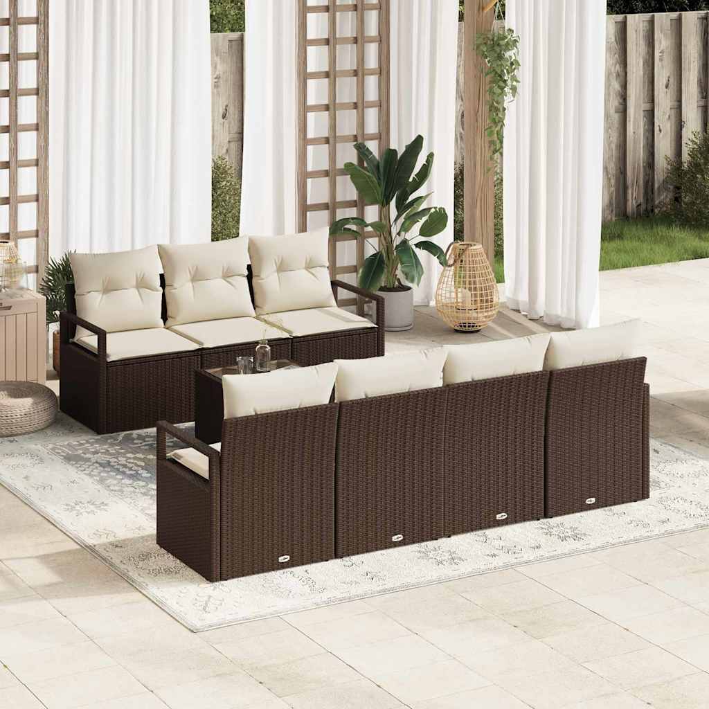Set Divano da Giardino con cuscino 8 pcs Marrone e Crema