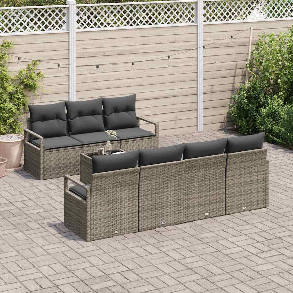 Set Divano da Giardino 8 pcs Grigio Polyrattan, Acciaio e Vetro