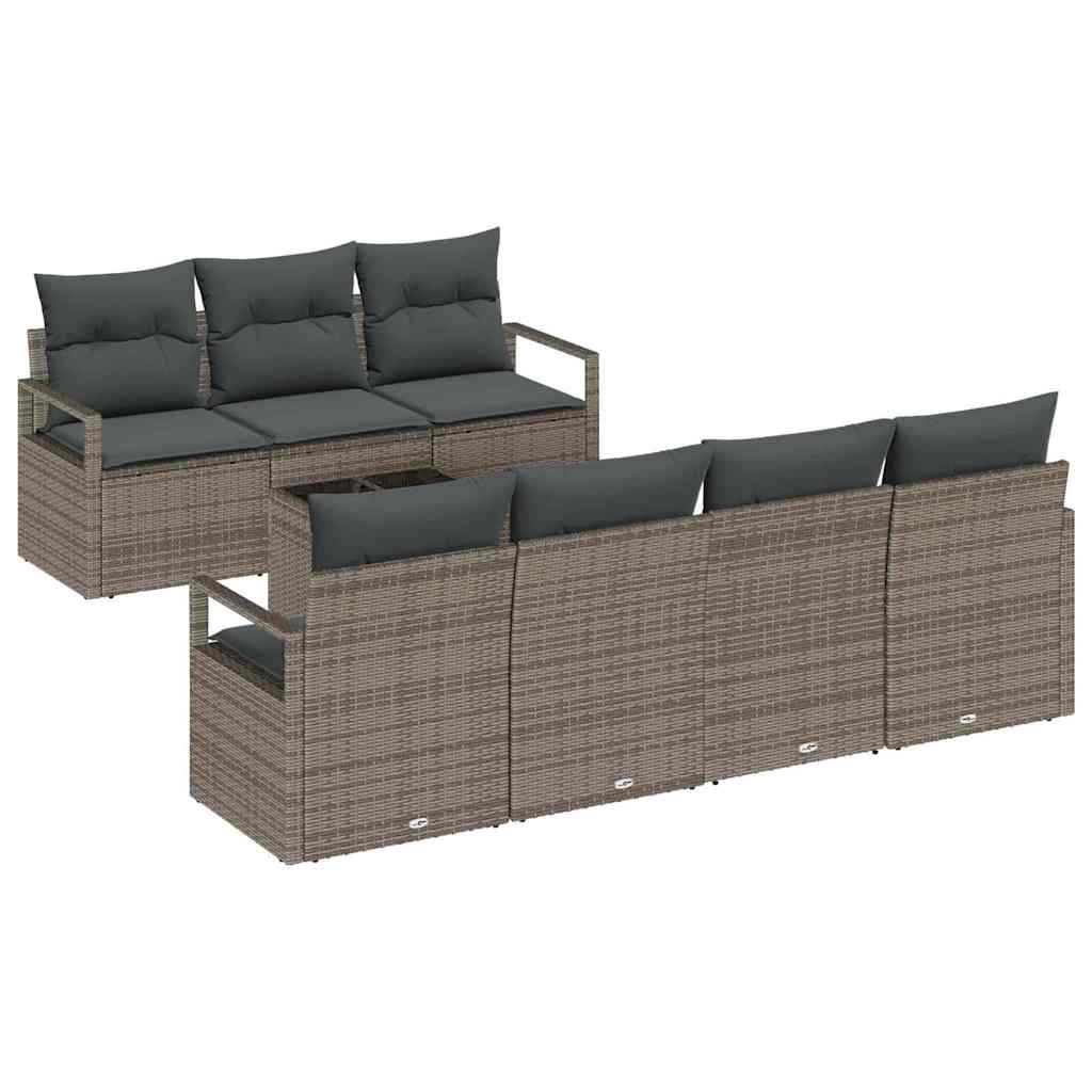 Set Divano da Giardino 8 pcs Grigio Polyrattan, Acciaio e Vetro