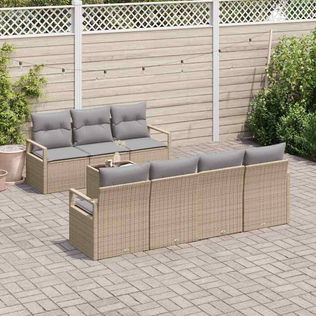 Set Divano da Giardino 8 pcs Beige, Grigio 55 x 55 x 37 cm