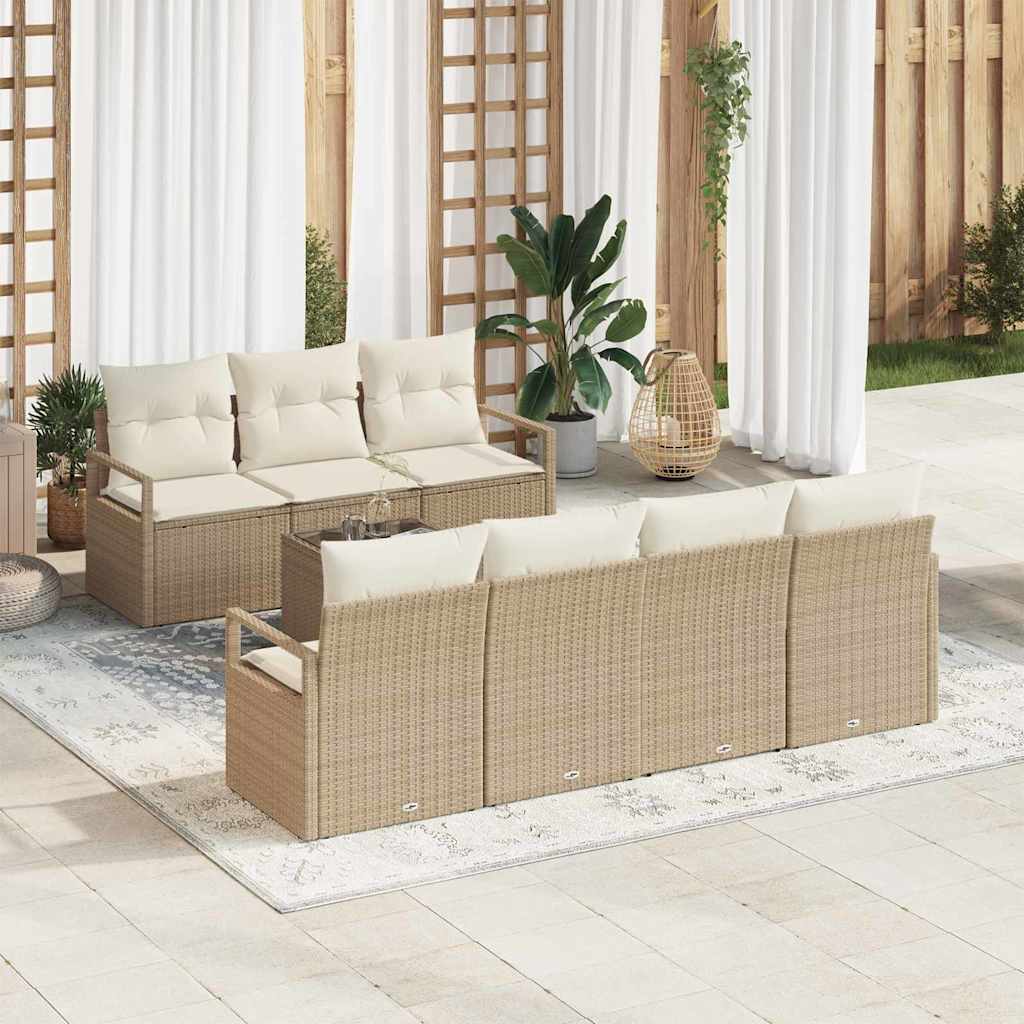 Set Divano da Giardino con cuscino 8 pcs Beige e Crema