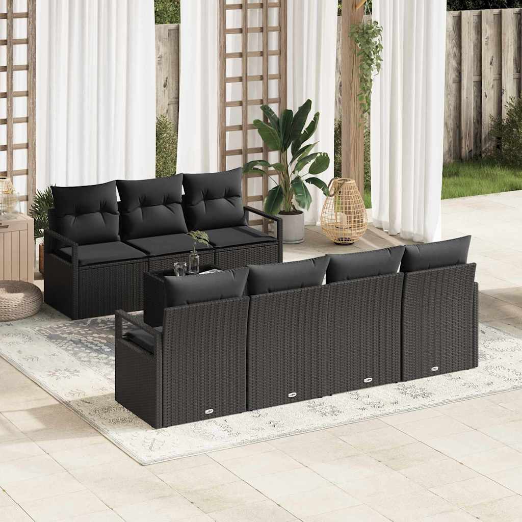 Set Divano da Giardino 8 pcs Nero Polyrattan, Acciaio e Vetro