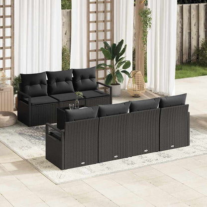 Set Divano da Giardino 8 pcs Nero Polyrattan, Acciaio e Vetro