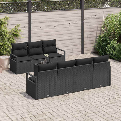Set Divano da Giardino 8 pcs Nero Polyrattan, Acciaio e Vetro