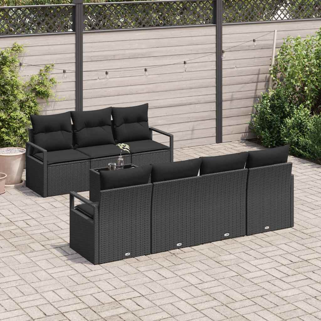 Set Divano da Giardino 8 pcs Nero Polyrattan, Acciaio e Vetro