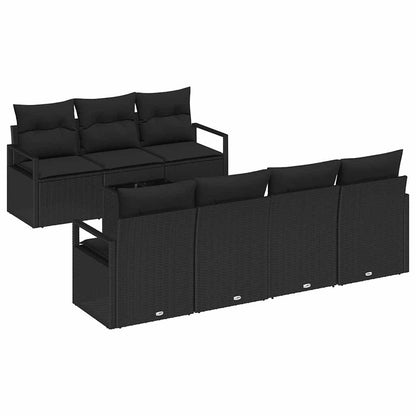 Set Divano da Giardino 8 pcs Nero Polyrattan, Acciaio e Vetro