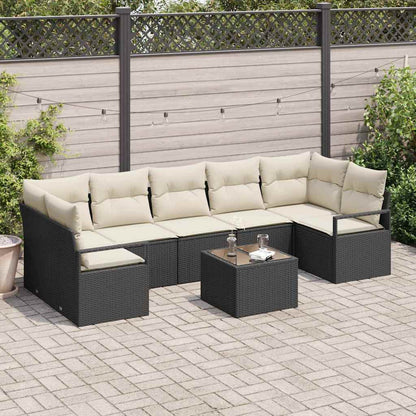 Set Divano da Giardino con cuscino 8 pcs Nero e Crema
