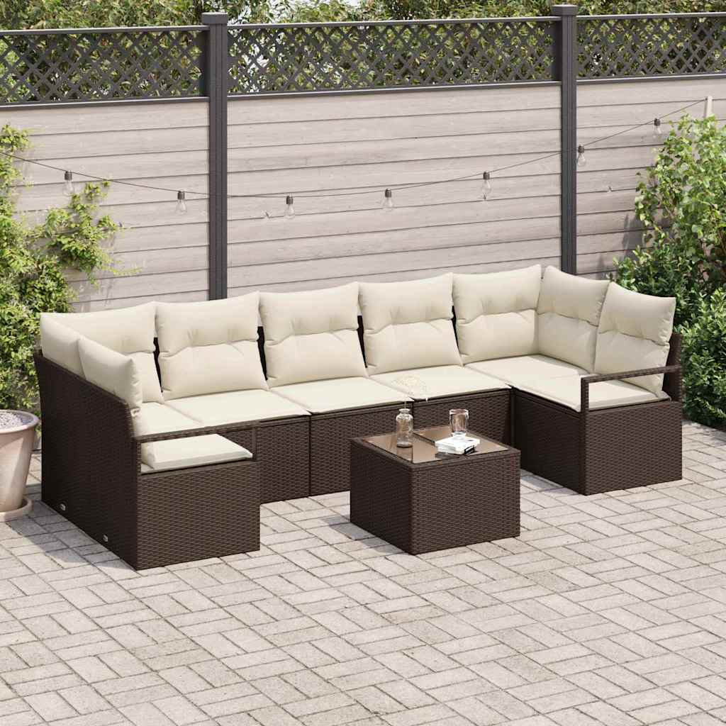 Set Divano da Giardino con cuscino 8 pcs Marrone e Crema