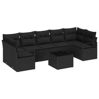Set Divano da Giardino 8 pcs Nero Polyrattan, Acciaio e Vetro