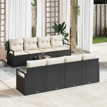 Set Divano da Giardino 9 pcs Nero e Crema polyrattan