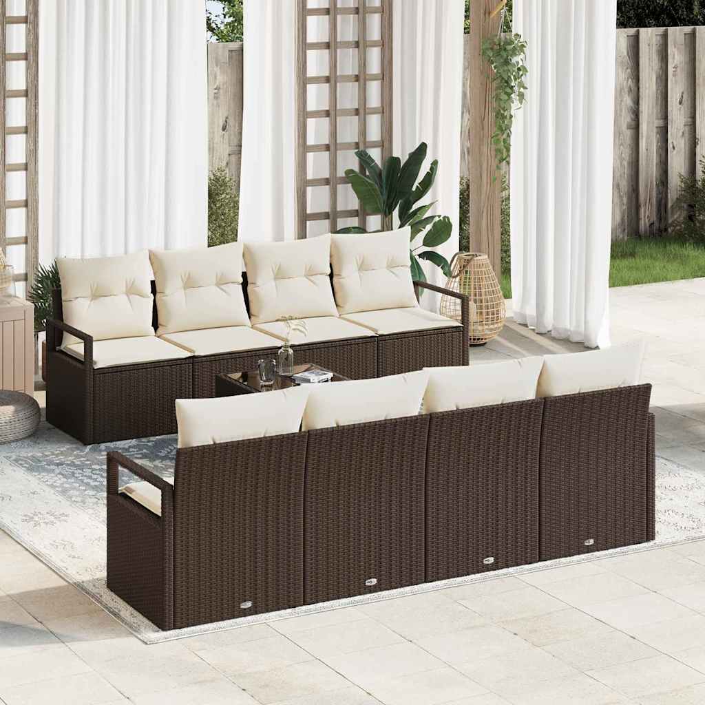 Set Divano da Giardino 9 pcs Marrone e Crema polyrattan