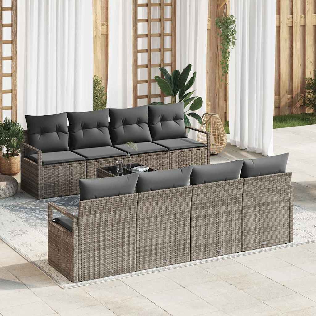 Set Divano da Giardino con cuscino 9 pcs Grigio polyrattan