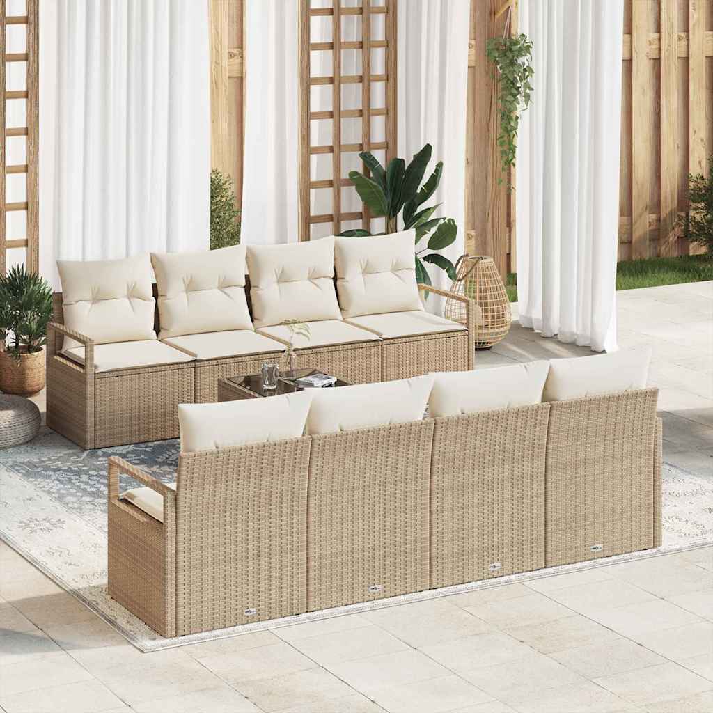 Set Divano da Giardino 9 pcs Beige e Crema polyrattan