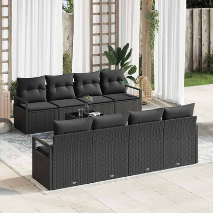 Set Divano da Giardino con cuscino 9 pcs Nero polyrattan